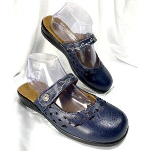 Angel Steps Sandal Womens 9 W Lazer Cut Slides Round Toe Hook-Loop Floral Mules